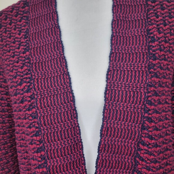 Talbots Wool Blend Cardigan Large Open Front Knit Cardigan Red Blue Long Sleev - Picture 4 of 9